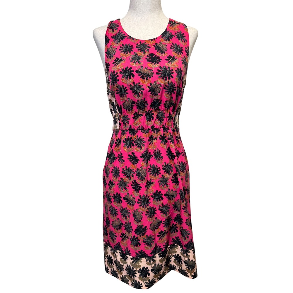Rachel Roy Womens Floral Sheath Dress 2 Pink Racerback Contrast Panel Modern